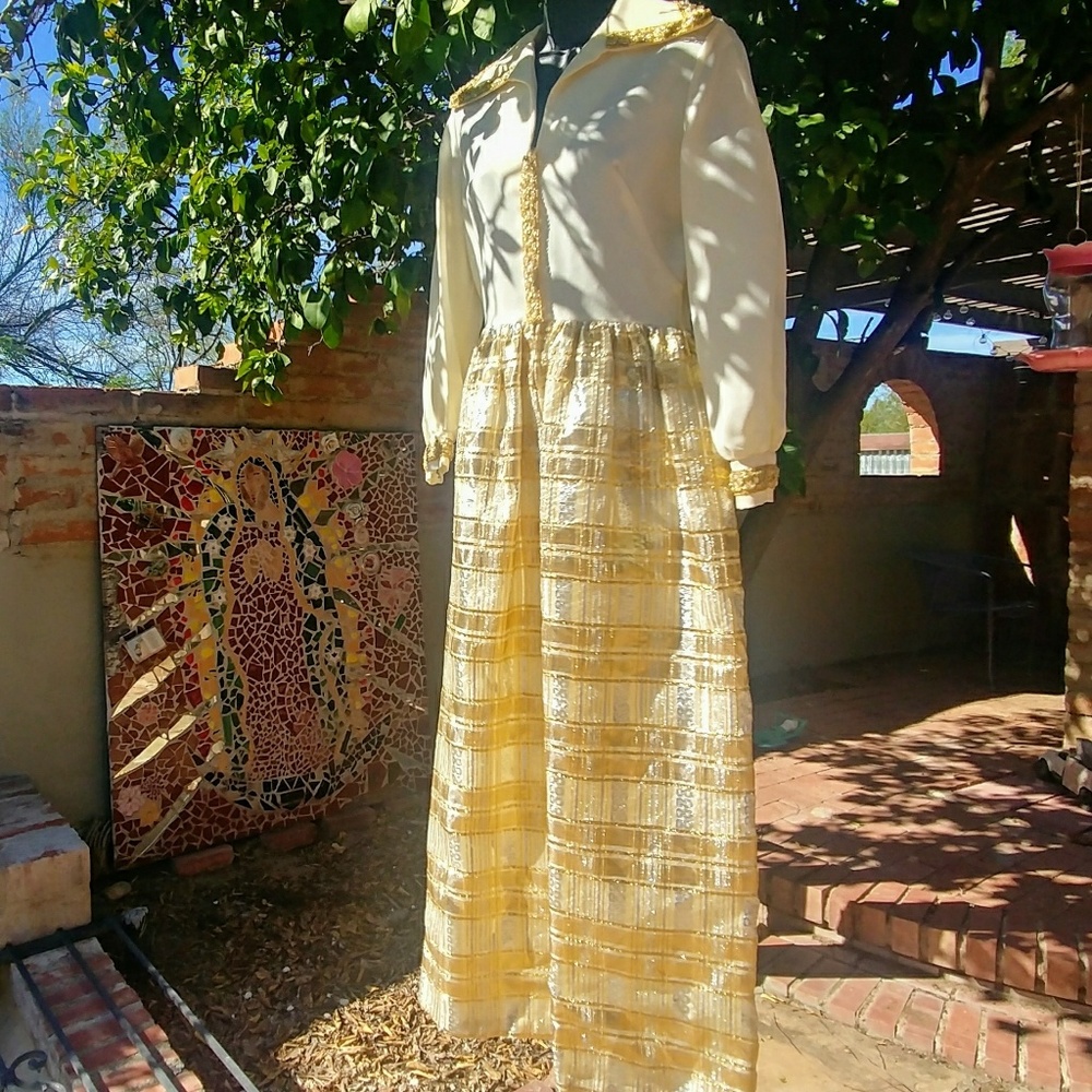 Vintage 70's Metallic Plaid Maxi Iridescent Trim